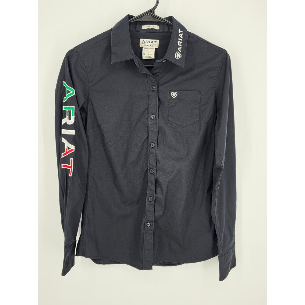 Ariat Team Mexico Shirt Womens S Black Kirby Stretch Rodeo Tailored Button Up